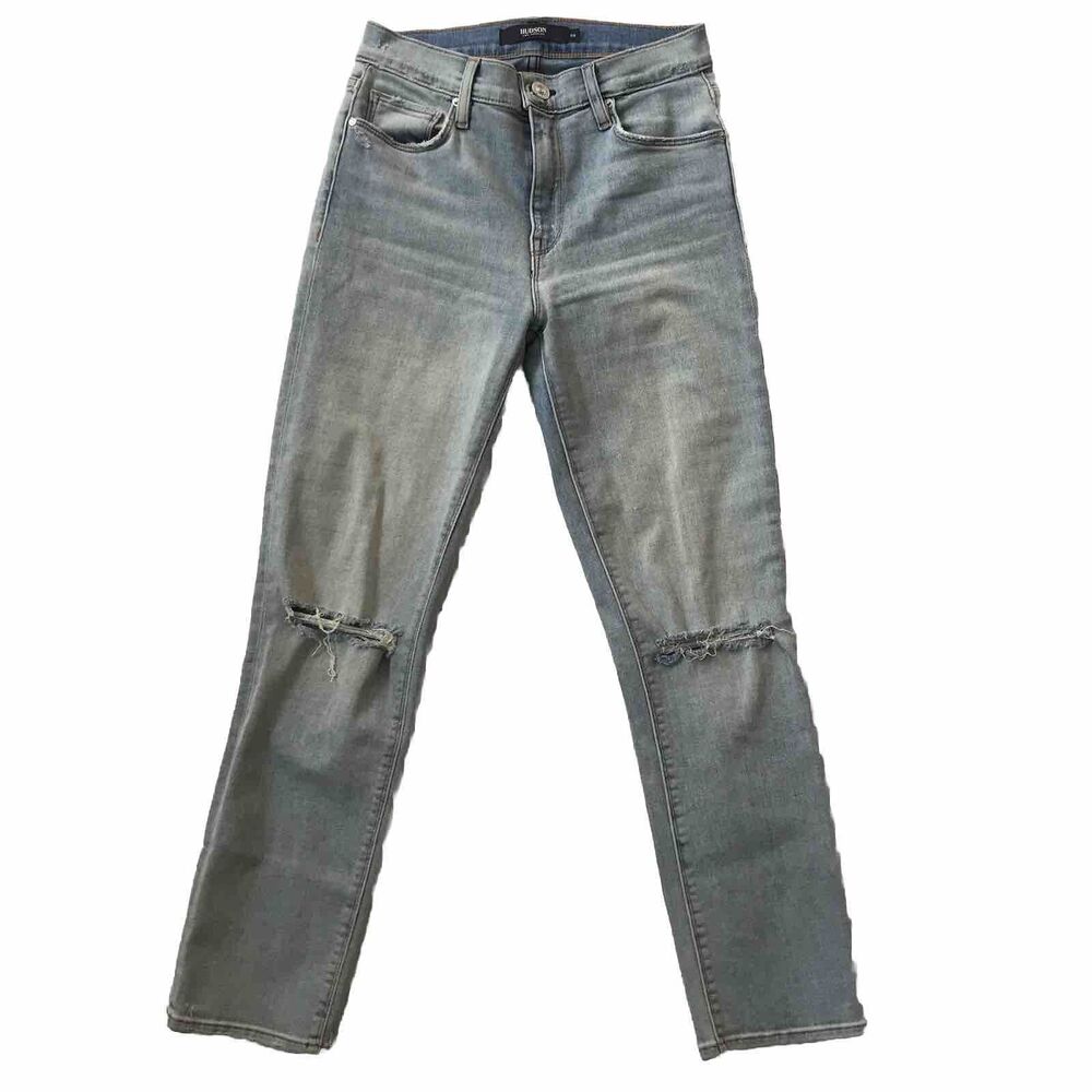 Hudson Jeans Barbara Straight High Rise Crop Distressed Jean Size 26 Light Wash